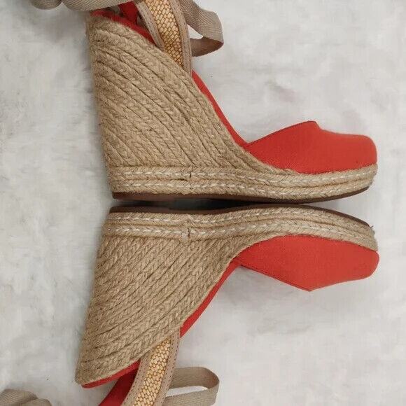 Orange Canvas Ballerina Espadrille wedge  Sandals Size 6 - Picture 6 of 9